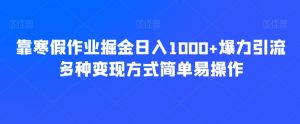 靠寒假作业掘金日入1000+爆力引流多种变现方式简单易操作-快赚