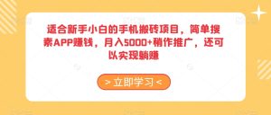 适合新手小白的手机搬砖项目，简单搜素APP赚钱，月入5000+稍作推广，还可以实现躺赚【揭秘】-快赚
