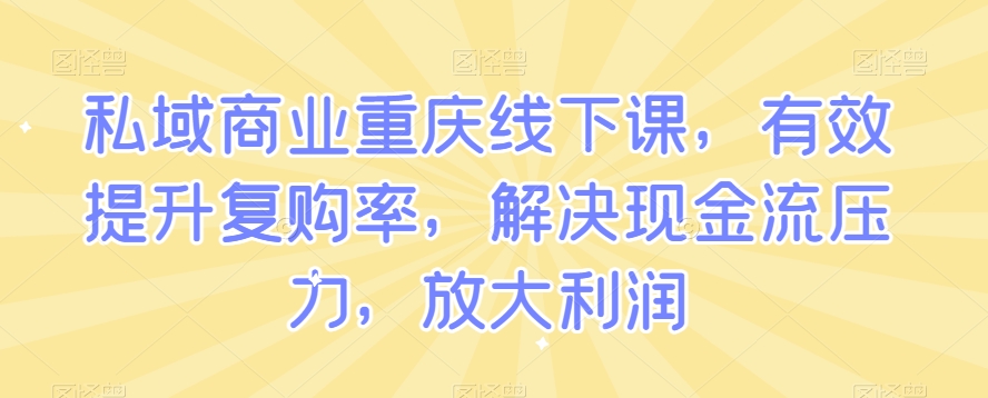 私域商业重庆线下课，有效提升复购率，解决现金流压力，放大利润-快赚