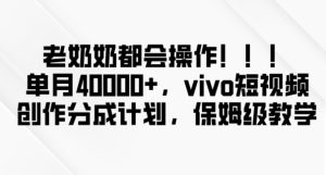 老奶奶都会操作，新平台无脑操作，单月40000+，vivo短视频创作分成计划【揭秘】-快赚