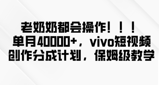 老奶奶都会操作，新平台无脑操作，单月40000+，vivo短视频创作分成计划【揭秘】-快赚