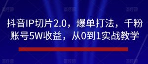 抖音IP切片2.0,爆单打法,千粉账号5W收益,从0到1实战教学【揭秘】-快赚