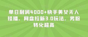 单日利润4000+快手美女无人挂播，网盘拉新3.0玩法，男粉转化超高【揭秘】-快赚