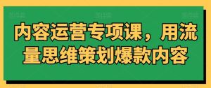 内容运营专项课,用流量思维策划爆款内容-快赚