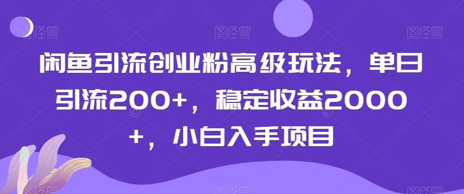 闲鱼引流创业粉高级玩法，单日引流200+，稳定收益2000+，小白入手项目-快赚