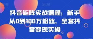 抖音矩阵实战课程:新手从0到100万粉丝,全套抖音变现实操-快赚