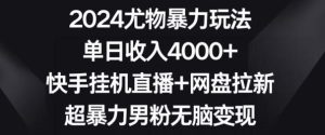 2024尤物暴力玩法，单日收入4000+，快手挂机直播+网盘拉新，超暴力男粉无脑变现【揭秘】-快赚