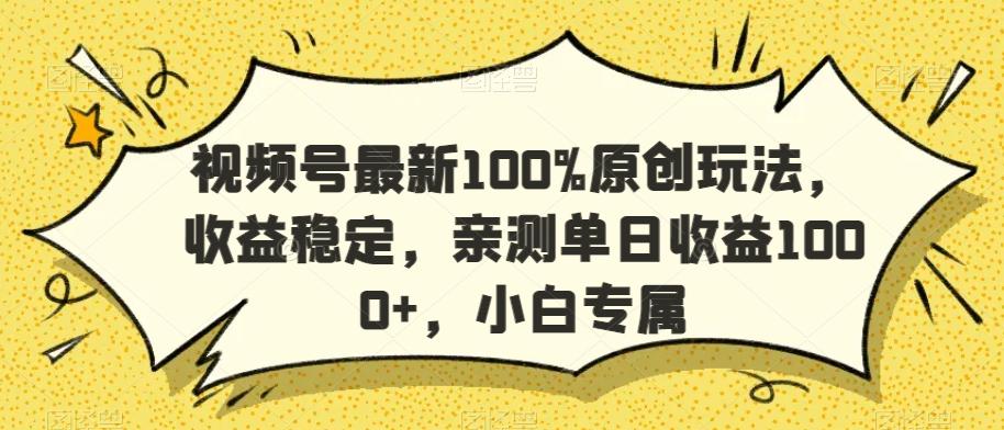 视频号最新100%原创玩法，收益稳定，亲测单日收益1000+，小白专属【揭秘】-快赚