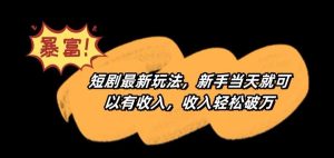 短剧最新玩法，新手当天就可以有收入，收入轻松破万【揭秘】-快赚