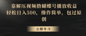 靠解压视频撸蝴蝶号播放收益,轻松日入500,操作简单,包过原创【揭秘】-快赚