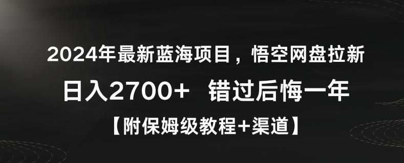 2024年最新蓝海项目，悟空网盘拉新，日入2700+错过后悔一年【附保姆级教程+渠道】【揭秘】-快赚