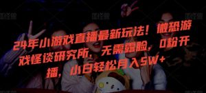 24年小游戏直播最新玩法！微恐游戏怪谈研究所，无需露脸，0粉开播，小白轻松月入5W+【揭秘】-快赚