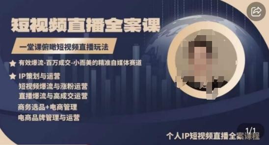 高品质IP短视频直播全案课程，一堂课俯瞰短视频直播玩法-快赚