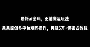 最新ai流量密码,傻瓜式搬运玩法,条条原创,多平台矩阵操作,月赚5万+保姆式教程【揭秘】-快赚
