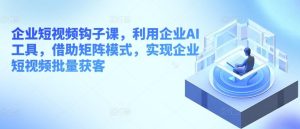 企业短视频钩子课,利用企业AI工具,借助矩阵模式,实现企业短视频批量获客-快赚