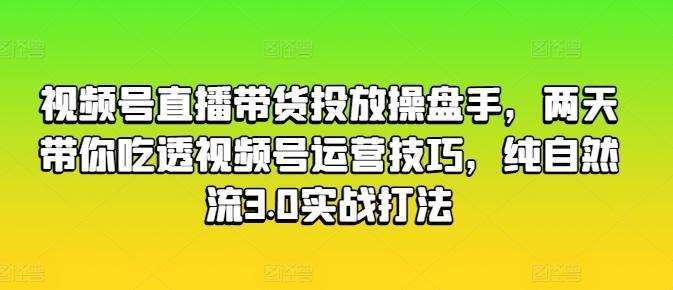 视频号直播带货投放操盘手，两天带你吃透视频号运营技巧，纯自然流3.0实战打法-快赚