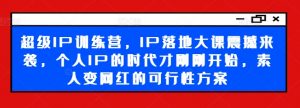 超级IP训练营,IP落地大课震撼来袭,个人IP的时代才刚刚开始,素人变网红的可行性方案-快赚
