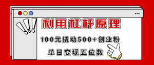 利用杠杆100元撬动500+创业粉,单日变现5位数-快赚