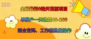 全网最新0撸天花板项目 单账户一天收益40-200 适合宝妈、工作室批量操作-快赚