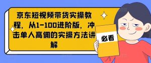 京东短视频带货实操教程,从1-100进阶版,冲击单人高佣的实操方法讲解-快赚