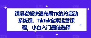 跨境老板快速布局TK的冷启动系统课,TikTok全案运营课程,小白入门最佳选择-快赚