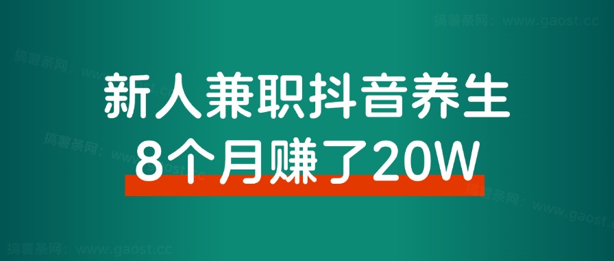 新人小白，兼职深耕抖音养生8个月，赚了20万！经验分享-快赚