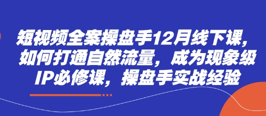 短视频全案操盘手12月线下课,如何打通自然流量,成为现象级IP必修课,操盘手实战经验-快赚