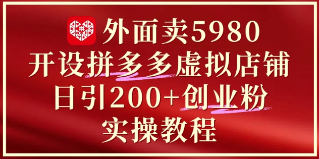 外面卖5980开设拼多多虚拟店铺：单日引流200+创业付费粉实战教程-快赚