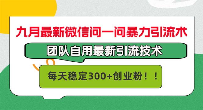 九月最新微信问一问暴力引流术,团队自用引流术,每天稳定300+创...-快赚