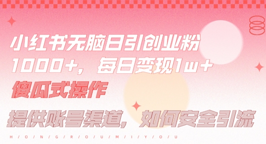 小红书无脑每日引流创业粉500+,小白每天只花半小时,躺赚长尾收益【揭秘】-快赚
