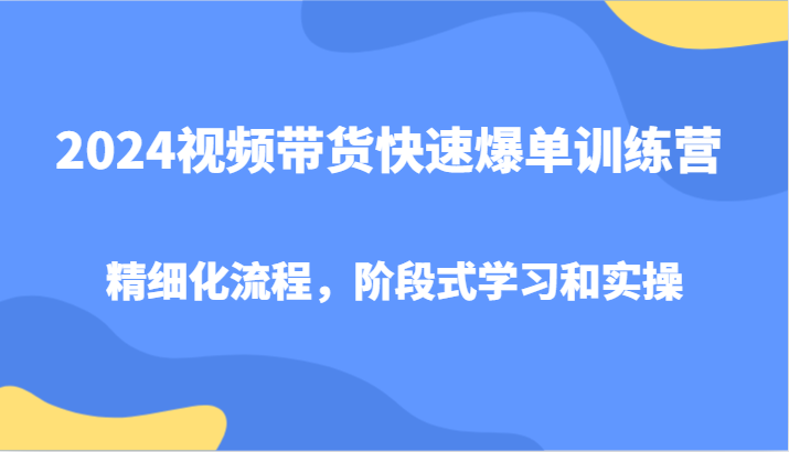 2024视频带货快速爆单训练营，精细化流程，阶段式学习和实操-快赚