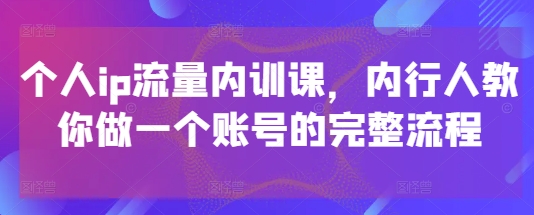 个人ip流量内训课,内行人教你做一个账号的完整流程-快赚