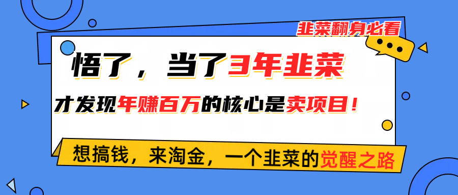 悟了，当了3年韭菜，才发现网赚圈年赚100万的核心是卖项目，含泪分享！-快赚