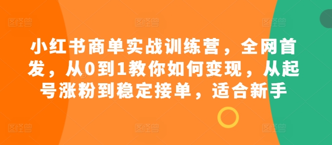 小红书商单实战训练营,全网首发,从0到1教你如何变现,从起号涨粉到稳定接单,适合新手-快赚