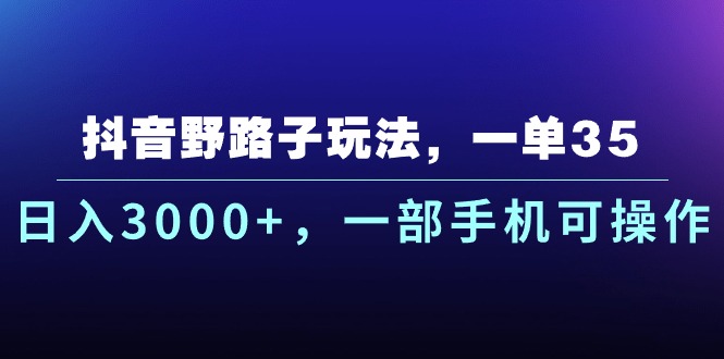 抖音野路子玩法，一单35.日入3000+，一部手机可操作-快赚
