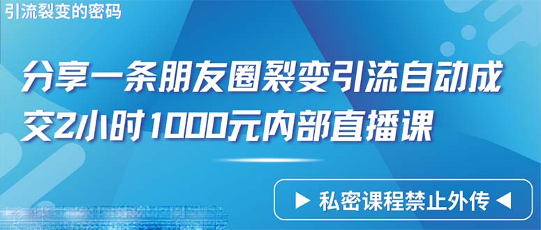(9850期)仅靠分享一条朋友圈裂变引流自动成交2小时1000内部直播课程-快赚
