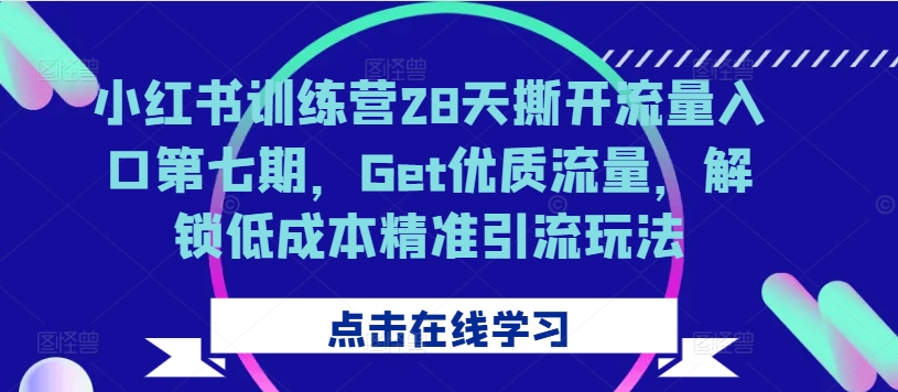 小红书训练营28天撕开流量入口第七期，Get优质流量，解锁低成本精准引流玩法-快赚