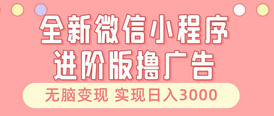 全新微信小程序进阶版撸广告 无脑变现睡后也有收入 日入3000＋-快赚