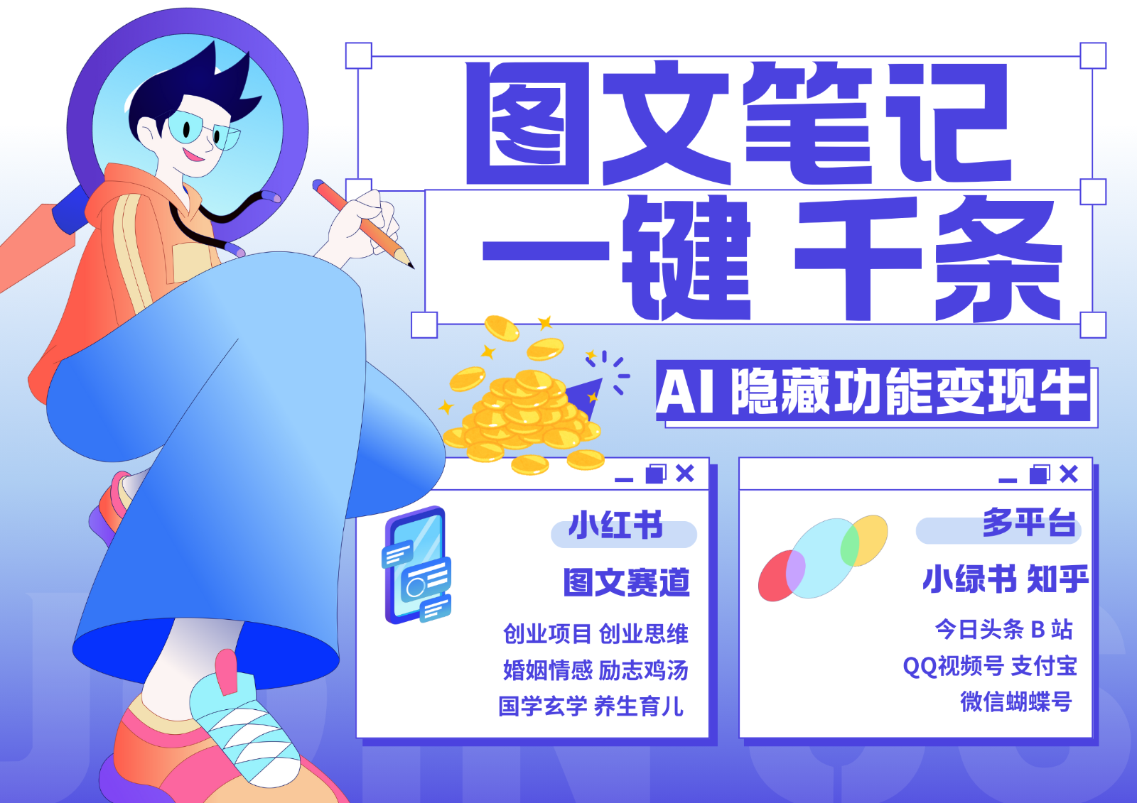 1键生成数千条图文 创业国学 秒生笔记 小红书小绿书图文 轻松引流 变现30000+-快赚