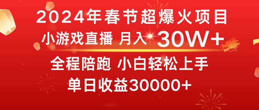 龙年2024过年期间，最爆火的项目 抓住机会 普通小白如何逆袭一个月收益30W+-快赚