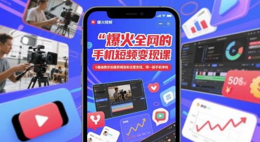 爆火全网的手机短视频变现课,0基础教你拍摄剪辑涨粉运营变现,用一部手机挣钱-快赚