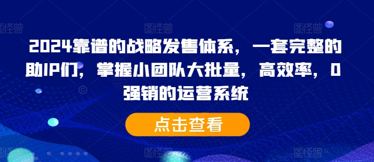 2024靠谱的战略发售体系，一套完整的助IP们，掌握小团队大批量，高效率，0 强销的运营系统-快赚