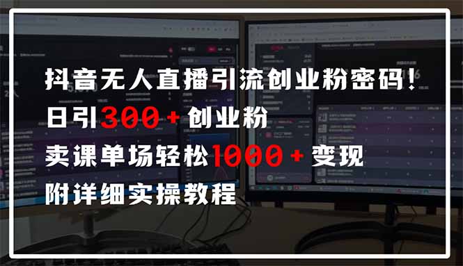 抖音无人直播引流密码！日引300+创业粉 单场轻松1000+变现 附详细实操教程-快赚
