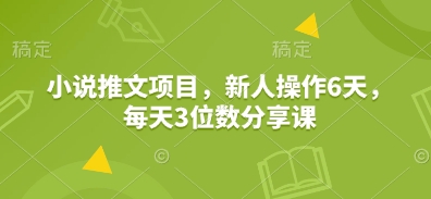 小说推文项目，新人操作6天，每天3位数分享课-快赚