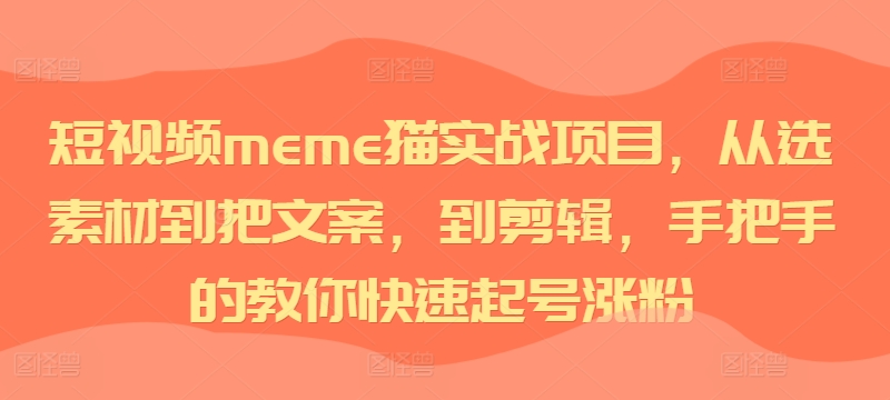 短视频meme猫实战项目,从选素材到把文案,到剪辑,手把手的教你快速起号涨粉-快赚