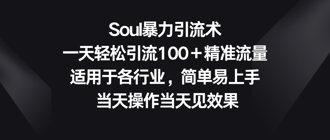 Soul暴力引流术,一天轻松引流100+精准流量,适用于各行业,简单易上手!-快赚