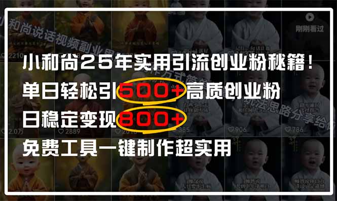 小和尚2025年实用引流秘籍!单日轻松引500+高质量创业粉,日变现800+,...-快赚