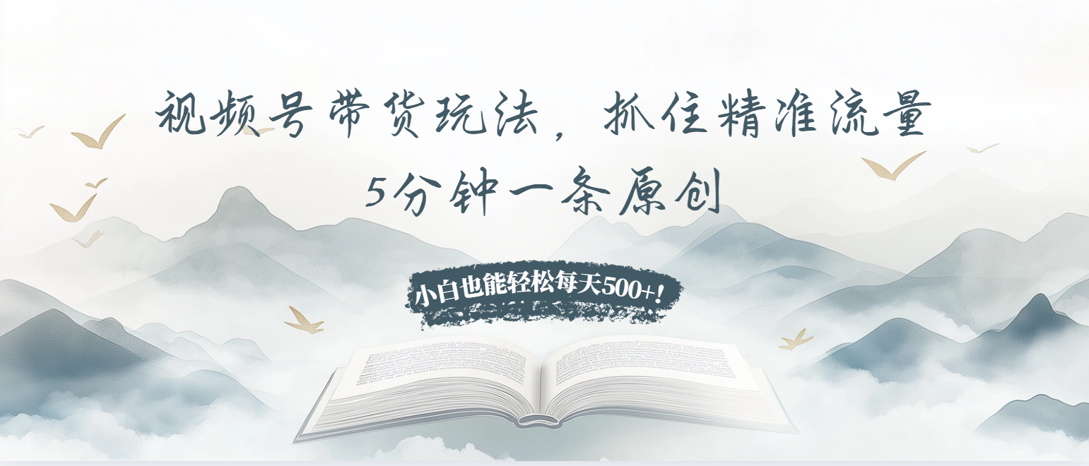 视频号带货玩法，抓住精准流量，5分钟一条原创，小白也能轻松每天500+！-快赚