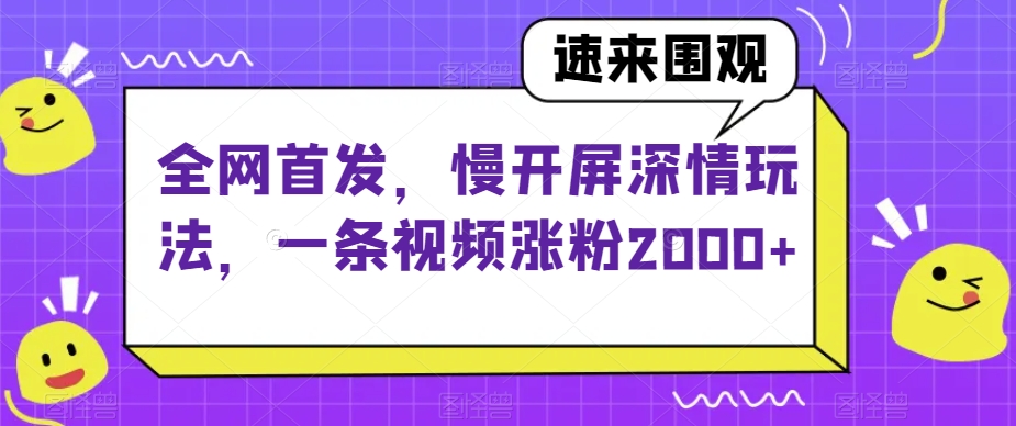 全网首发,慢开屏深情玩法,一条视频涨粉2000+【揭秘】-快赚