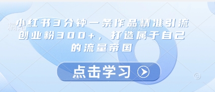小红书3分钟一条作品精准引流创业粉300+,打造属于自己的流量帝国-快赚